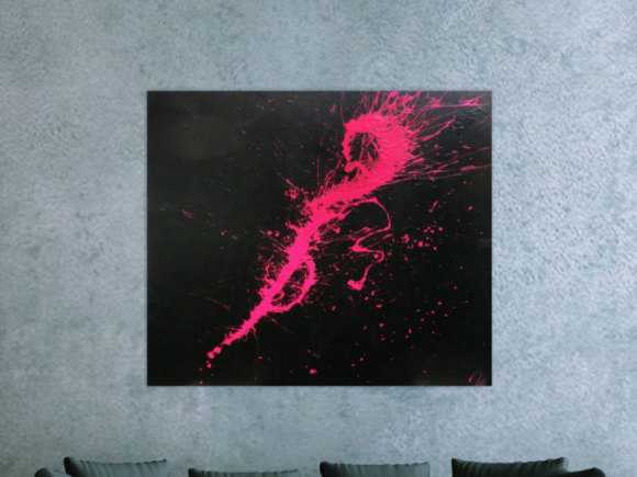 Abstraktes Acrylbild Minimalistisch sehr modern schwarz und pink Action Painting Splash Art