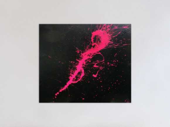 Abstraktes Acrylbild Minimalistisch sehr modern schwarz und pink Action Painting Splash Art