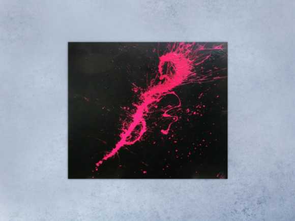 Abstraktes Acrylbild Minimalistisch sehr modern schwarz und pink Action Painting Splash Art