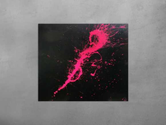 Abstraktes Acrylbild Minimalistisch sehr modern schwarz und pink Action Painting Splash Art