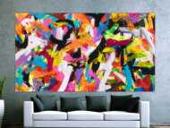 Abstraktes Original Gemälde 140x250cm Action Painting Moderne Kunst auf Leinwand Mischtechnik bunt pink schwarz hochwertig