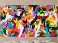 Abstraktes Original Gemälde 140x250cm Action Painting Moderne Kunst auf Leinwand Mischtechnik bunt pink schwarz hochwertig