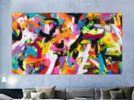 Abstraktes Original Gemälde 140x250cm Action Painting Moderne Kunst auf Leinwand Mischtechnik bunt pink schwarz hochwertig