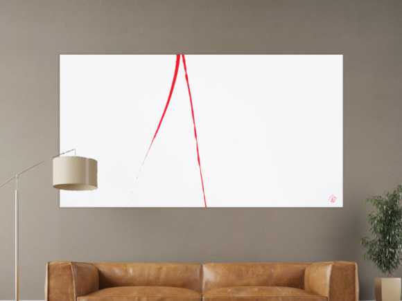 Abstraktes Acrylbild minimalistisch roter Strich auf weißem Hintergrund modern schlicht expressionistisch