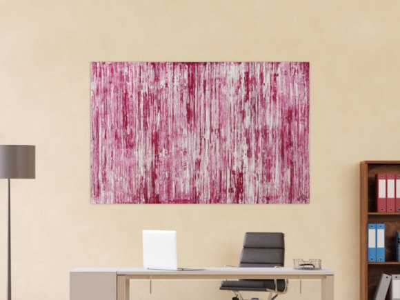 Abstraktes Acrylbild weiß und magenta Spachteltechnik auf Leinwand handgemalt in XXL