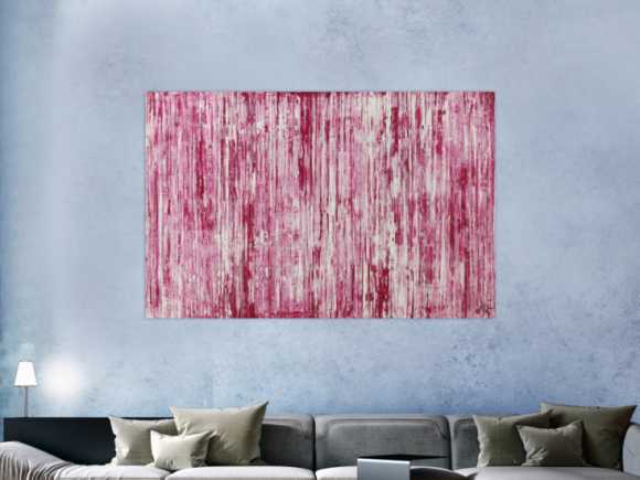 Abstraktes Acrylbild weiß und magenta Spachteltechnik auf Leinwand handgemalt in XXL