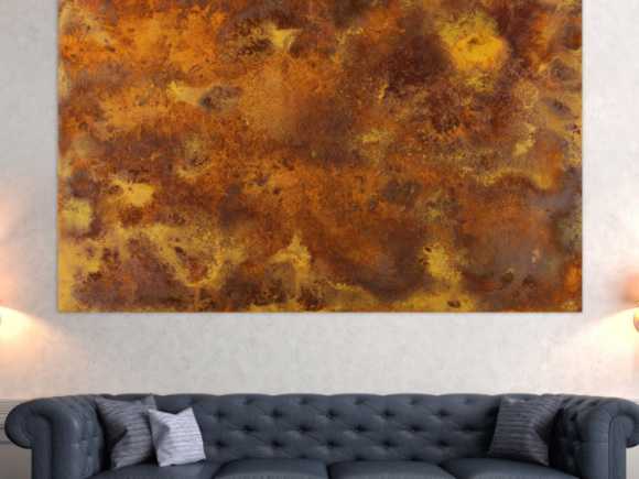 Abstraktes Bild aus echtem Rost auf Leinwand Rostbild unikat in XXL handgemalt