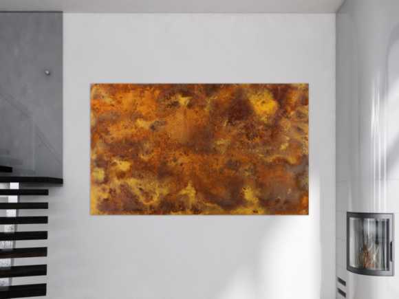 Abstraktes Bild aus echtem Rost auf Leinwand Rostbild unikat in XXL handgemalt