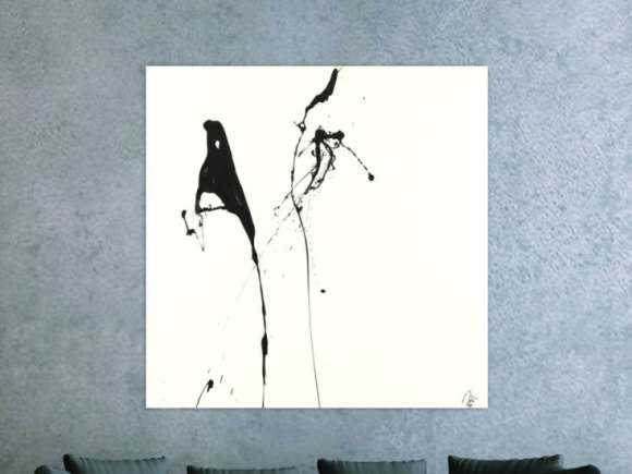 Abstraktes Acrylbild minimalistisch schwarz weiß Action Painting Modern Art zeitgenössisch