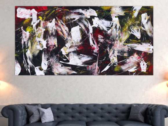 Abstraktes Gemälde auf Leinwand handgemalt Action Painting zeitgenössisch expressionistisch