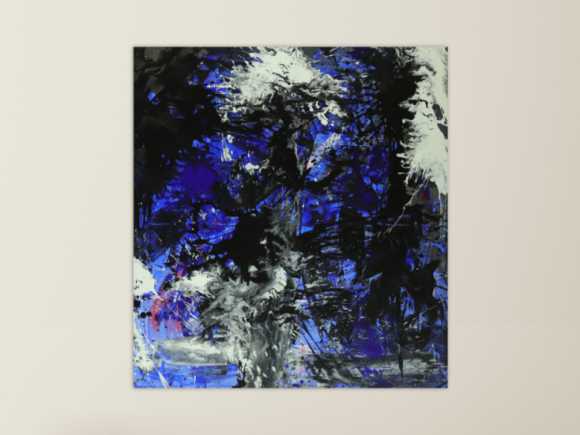 Abstraktes Gemälde auf Leinwand Action Painting blau schwarz