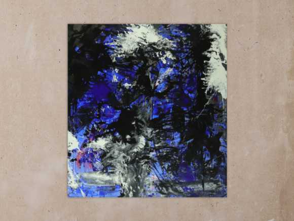 Abstraktes Gemälde auf Leinwand Action Painting blau schwarz