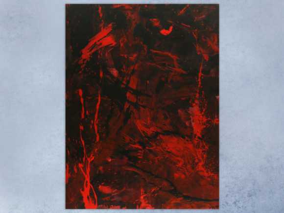 Abstraktes Gemälde rot schwarz Action Painting Modern Art handgemalt zeitgenössisch