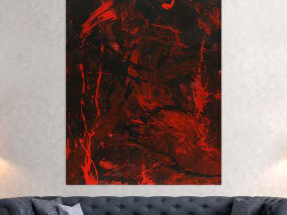 Abstraktes Gemälde rot schwarz Action Painting Modern Art handgemalt zeitgenössisch