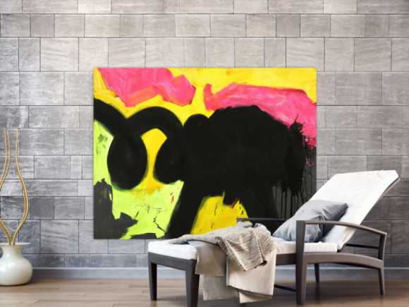 Abstraktes Gemälde Minimalistisch Neon Farben Modern Art auf Leinwand handgemalt