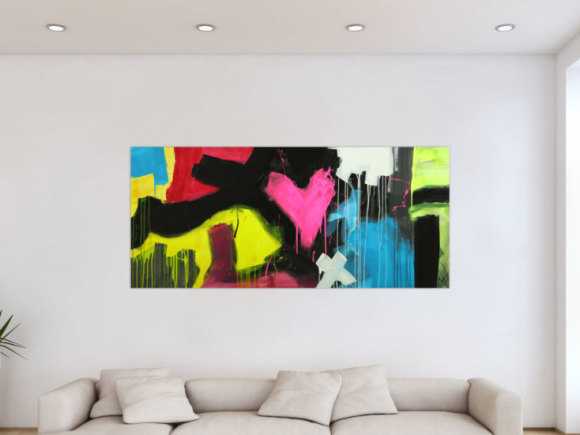 Modernes Gemälde abstrakt Modern Art handgemalt auf Leinwand sehr bunt Neon Farben