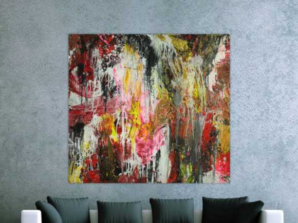 Abstraktes Original Gemälde 130x140cm Action Painting zeitgenössisch auf Leinwand Mischtechnik braun schwarz beige Einzelstück