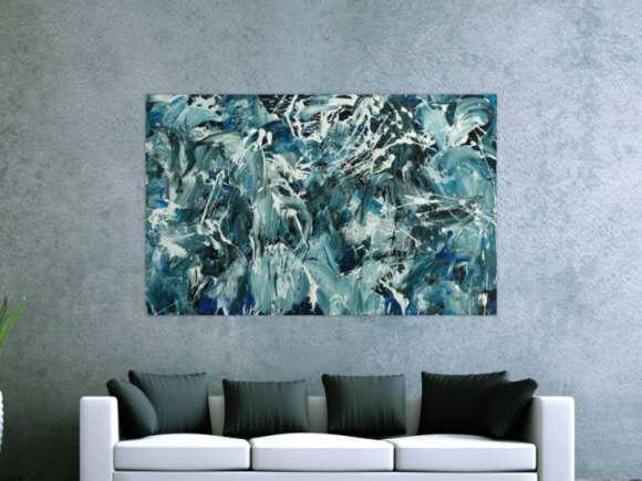 Abstraktes Original Gemälde 100x160cm Action Painting Modern Art handgefertigt  anthrazit schwarz weiß Einzelstück