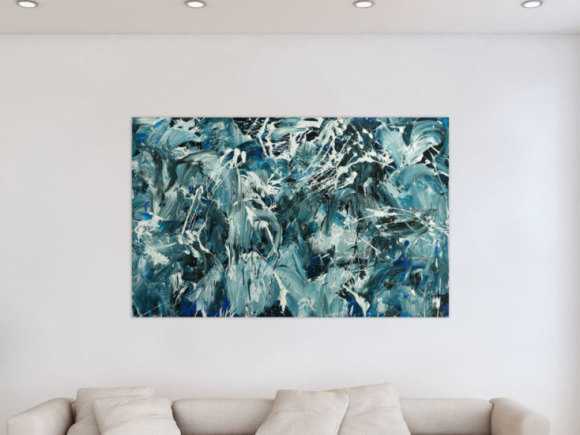 Abstraktes Original Gemälde 100x160cm Action Painting Modern Art handgefertigt  anthrazit schwarz weiß Einzelstück