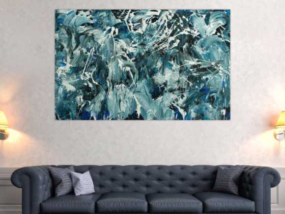 Abstraktes Original Gemälde 100x160cm Action Painting Modern Art handgefertigt  anthrazit schwarz weiß Einzelstück