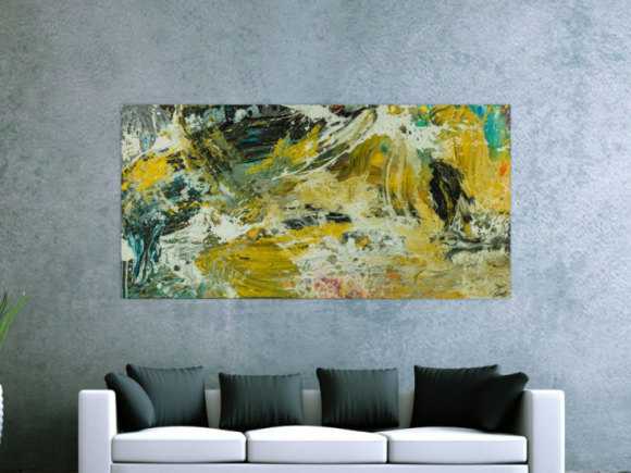 Abstraktes Original Gemälde 90x180cm Action Painting Modern Art handgefertigt Mischtechnik beige schwarz braun Unikat