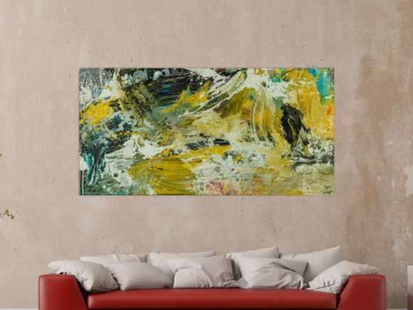 Abstraktes Original Gemälde 90x180cm Action Painting Modern Art handgefertigt Mischtechnik beige schwarz braun Unikat