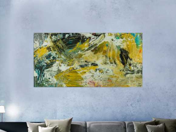 Abstraktes Original Gemälde 90x180cm Action Painting Modern Art handgefertigt Mischtechnik beige schwarz braun Unikat