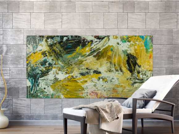 Abstraktes Original Gemälde 90x180cm Action Painting Modern Art handgefertigt Mischtechnik beige schwarz braun Unikat