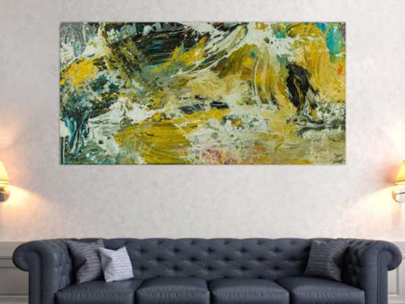 Abstraktes Original Gemälde 90x180cm Action Painting Modern Art handgefertigt Mischtechnik beige schwarz braun Unikat