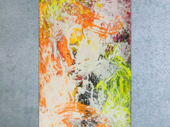 Original Gemälde abstrakt 150x100cm Action Painting Modern Art handgefertigt NEON grün gelb orange weiß hochwertig