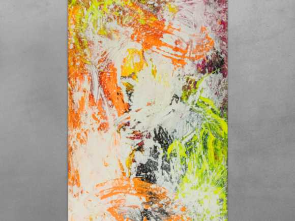 Original Gemälde abstrakt 150x100cm Action Painting Modern Art handgefertigt NEON grün gelb orange weiß hochwertig