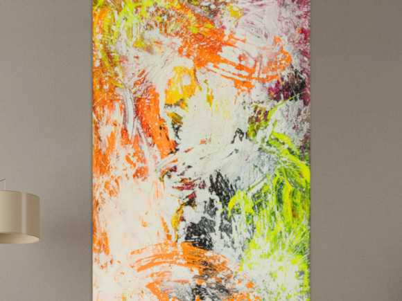 Original Gemälde abstrakt 150x100cm Action Painting Modern Art handgefertigt NEON grün gelb orange weiß hochwertig