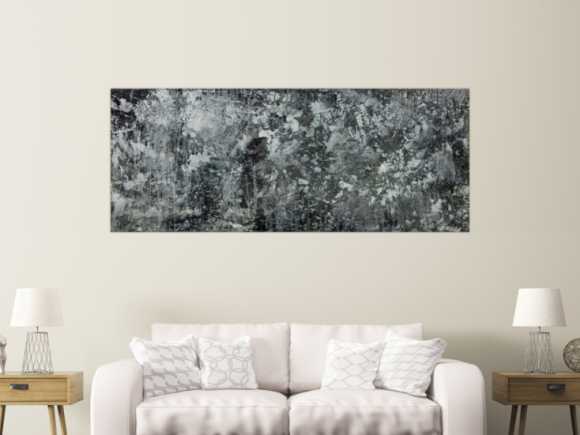 Gemälde Original abstrakt 80x200cm Minimalistisch Modern Art auf Leinwand Action Painting anthrazit schwarz grau hochwertig