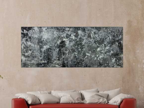 Gemälde Original abstrakt 80x200cm Minimalistisch Modern Art auf Leinwand Action Painting anthrazit schwarz grau hochwertig