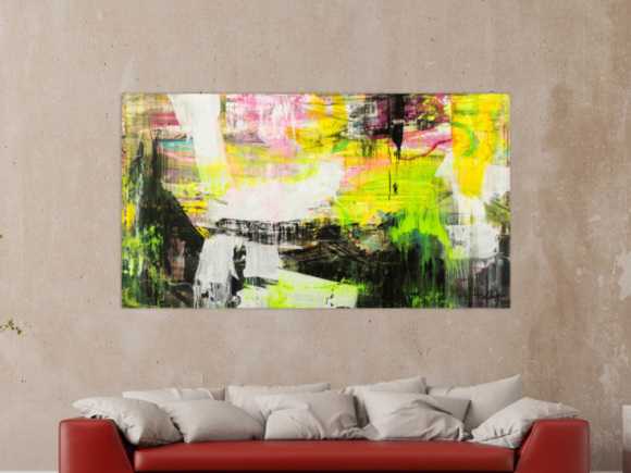 Original Gemälde abstrakt 100x180cm Mischtechnik Modern Art handgefertigt Mischtechnik schwarz gelb weiß NEON