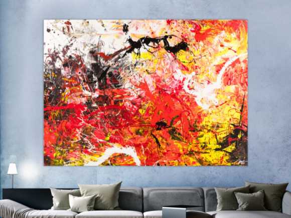 Gemälde Original abstrakt 160x220cm Action Painting Moderne Kunst handgemalt Mischtechnik rot weiß schwarz hochwertig