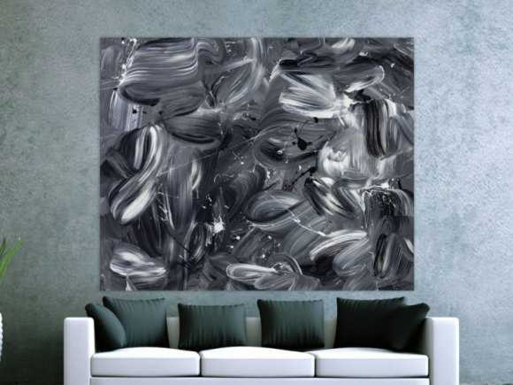 Original Gemälde abstrakt 150x180cm Mischtechnik expressionistisch auf Leinwand  schwarz weiss schwarz anthrazit hochwertig