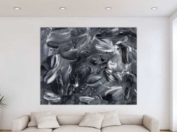 Original Gemälde abstrakt 150x180cm Mischtechnik expressionistisch auf Leinwand  schwarz weiss schwarz anthrazit hochwertig