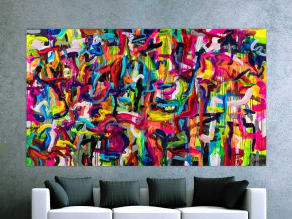 Original Gemälde abstrakt 130x230cm Mischtechnik Modern Art handgemalt Mischtechnik bunt rot gelb hochwertig