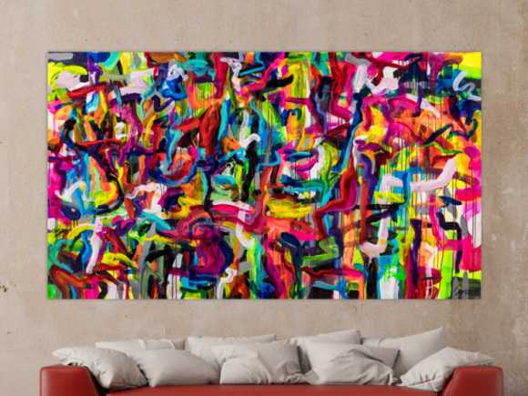 Original Gemälde abstrakt 130x230cm Mischtechnik Modern Art handgemalt Mischtechnik bunt rot gelb hochwertig