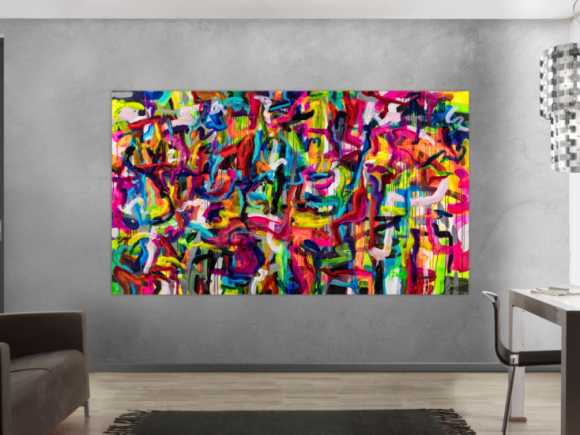 Original Gemälde abstrakt 130x230cm Mischtechnik Modern Art handgemalt Mischtechnik bunt rot gelb hochwertig