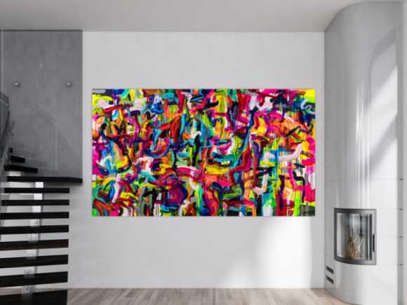 Original Gemälde abstrakt 130x230cm Mischtechnik Modern Art handgemalt Mischtechnik bunt rot gelb hochwertig