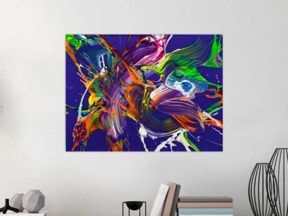 Abstraktes Original Gemälde 60x80cm Action Painting expressionistisch handgefertigt Mischtechnik NEON Farben violett bunt orange