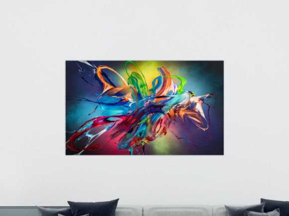 Original Gemälde abstrakt 120x200cm Action Painting Modern Art auf Leinwand Mischtechnik schwarz NEON bunt blau