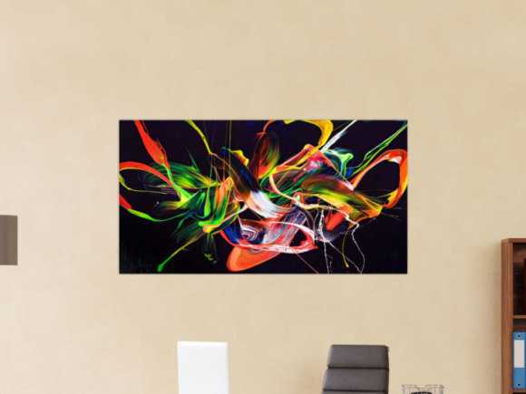 Original Gemälde abstrakt 80x150cm Action Painting Moderne Kunst auf Leinwand Splash Art violett orange grün hochwertig