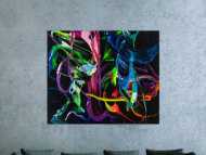 Gemälde Original abstrakt 100x120cm Action Painting Modern Art handgefertigt Fluid Painting schwarz bunt blau Einzelstück