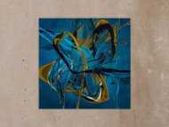 Gemälde Original abstrakt 70x70cm Action Painting expressionistisch auf Leinwand Fluid Painting blau gold türkis Unikat