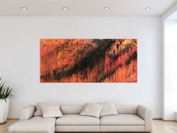 Abstraktes Acrylbild modern schwarz orange schlicht