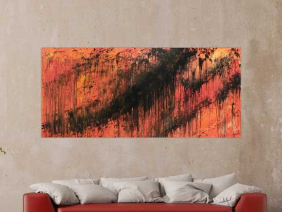 Abstraktes Acrylbild modern schwarz orange schlicht