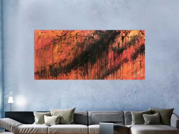 Abstraktes Acrylbild modern schwarz orange schlicht